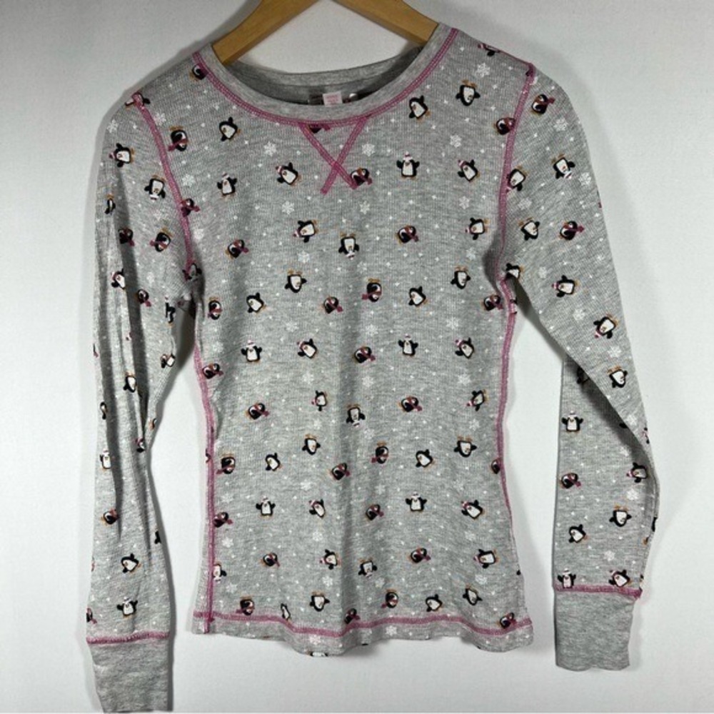 St eve Penguin Gray & Pink Cotton Thermal Sleep Top & Pants